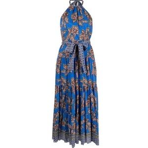 NWT Alexis Joyette Halter Blue and Brown Floral Maxi Dress